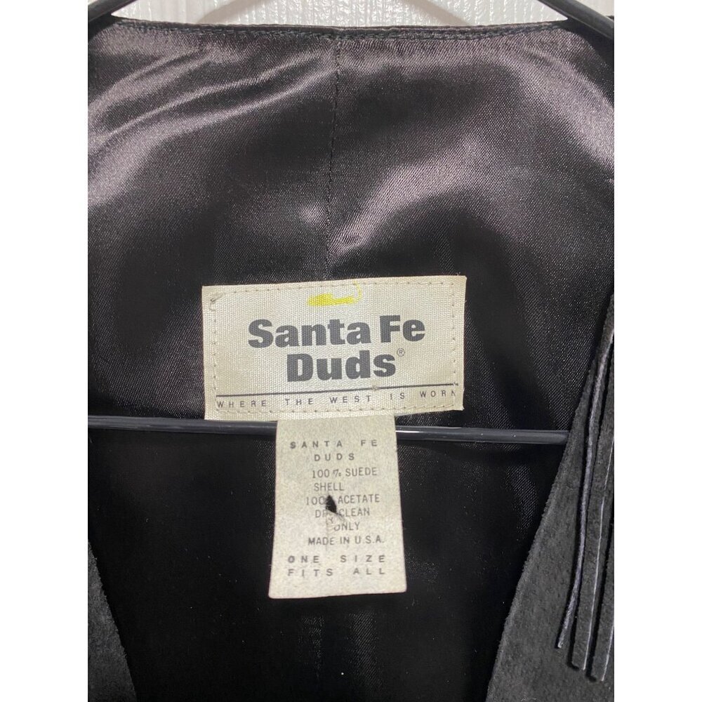 Santa Fe Duds Black Suede Women's One Size Western Leather Fringe Vest Snap - Picture 3 of 3
